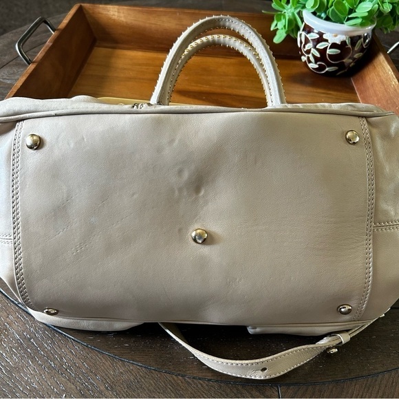 Authentic Versace Beige Leather Studded Frame Satchel with Shoulder Strap - Picture 13 of 16